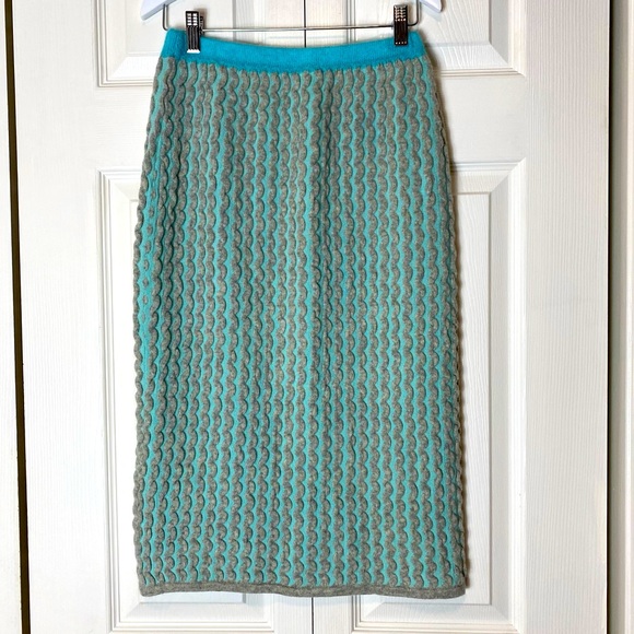 Dresses & Skirts - Cashmere Aqua and Gray Knit Pencil Skirt
